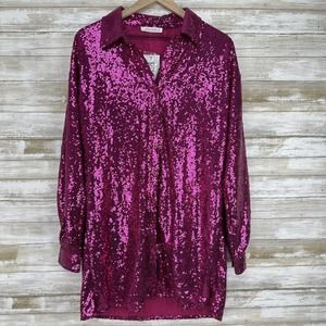 12th Tribe Unstoppable Sequined Mini Dress Oversized Fuchsia Pink Size Small